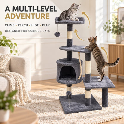 Compact 40 x 40 cm cat tree fitting neatly into a bedroom corner