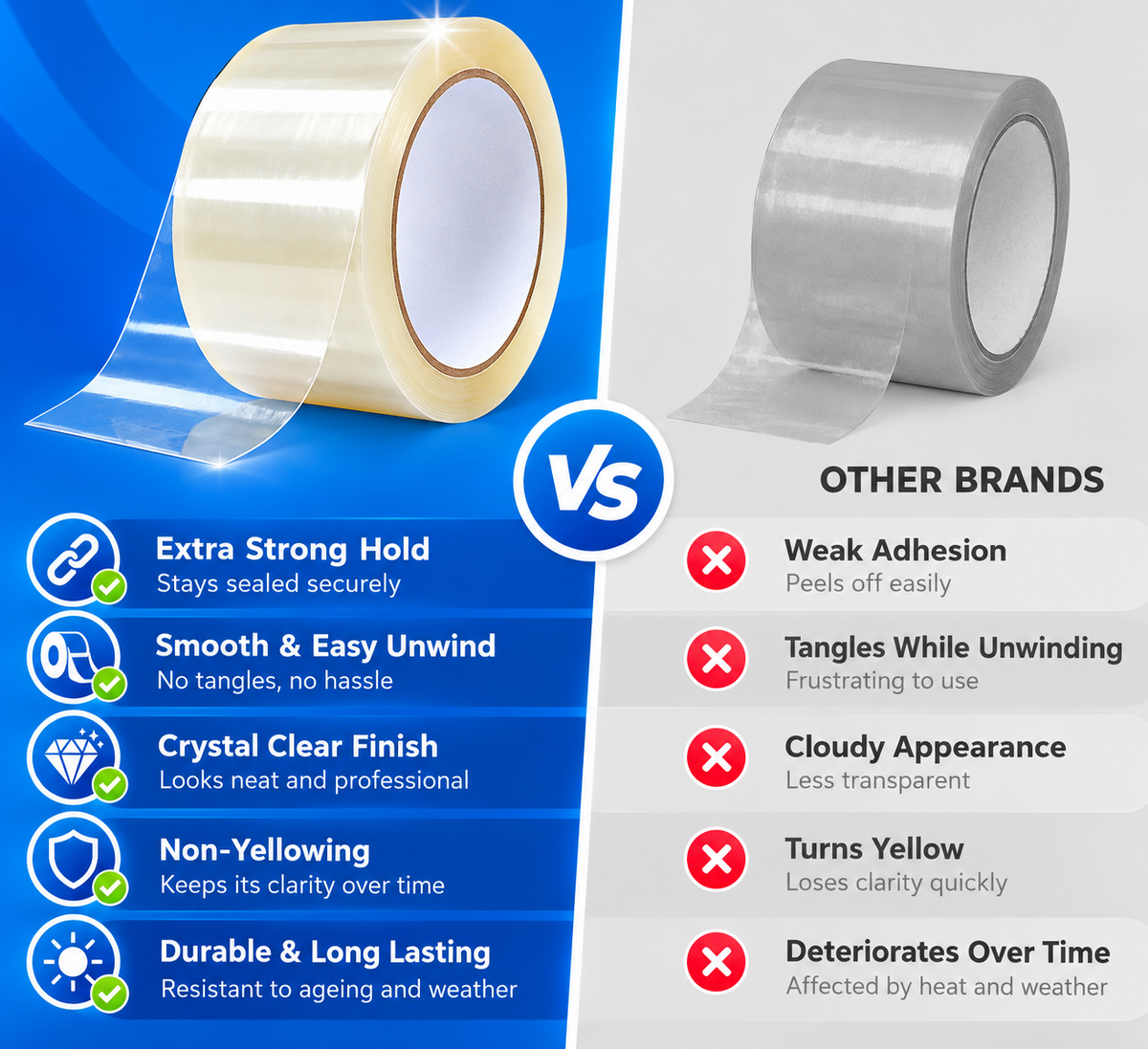 Clear packing tape dimensions showing 48mm width and 66 metre length