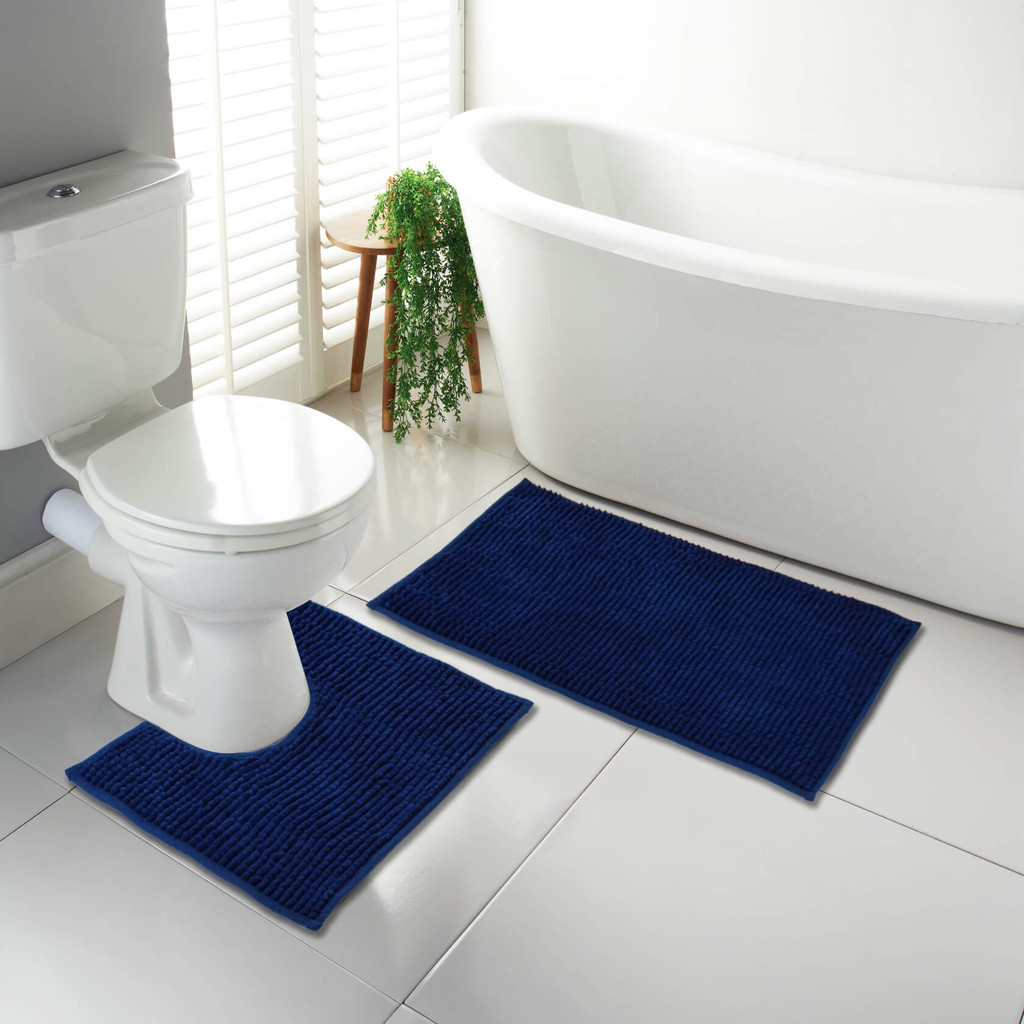 2 Piece Loop Bath Mat Ultra Soft Bathroom Rug Anti Slip Toilet Rug Pedestal Set