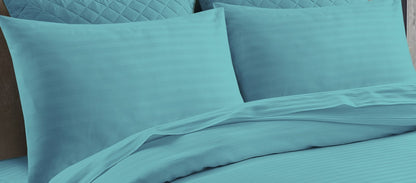 T 250 100% Cotton Striped Bedding Set Duvet, Sheets, Flat Pillowcases
