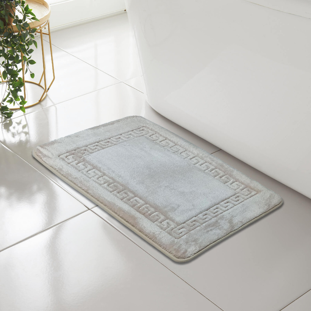 GREEK KEY STYLE BATH MAT PEDESTAL SET NON SLIP TOILET BATHROOM RUGS 1 PIECE