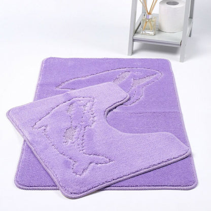 2 PC Dolphin  BATH MAT PEDESTAL SET NON SLIP TOILET BATHROOM RUGS