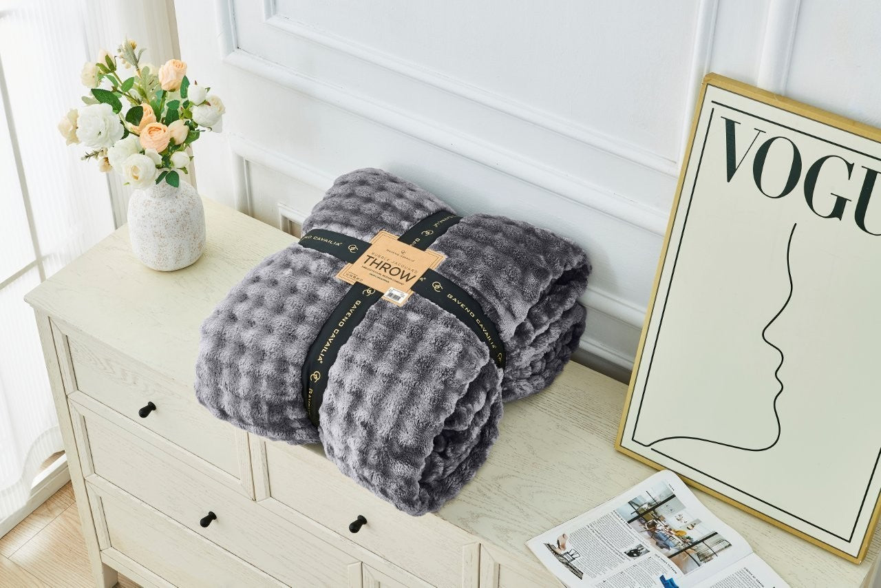 Bubble Jacquard Warm Cosy Teddy Sherpa Fleece Sofa Bed Throw Super Soft Blanket