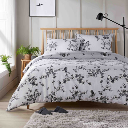 Blossom Duvet Cover & Pillowcases Reversible Bed Quilt Printed Bedding Sets Grey