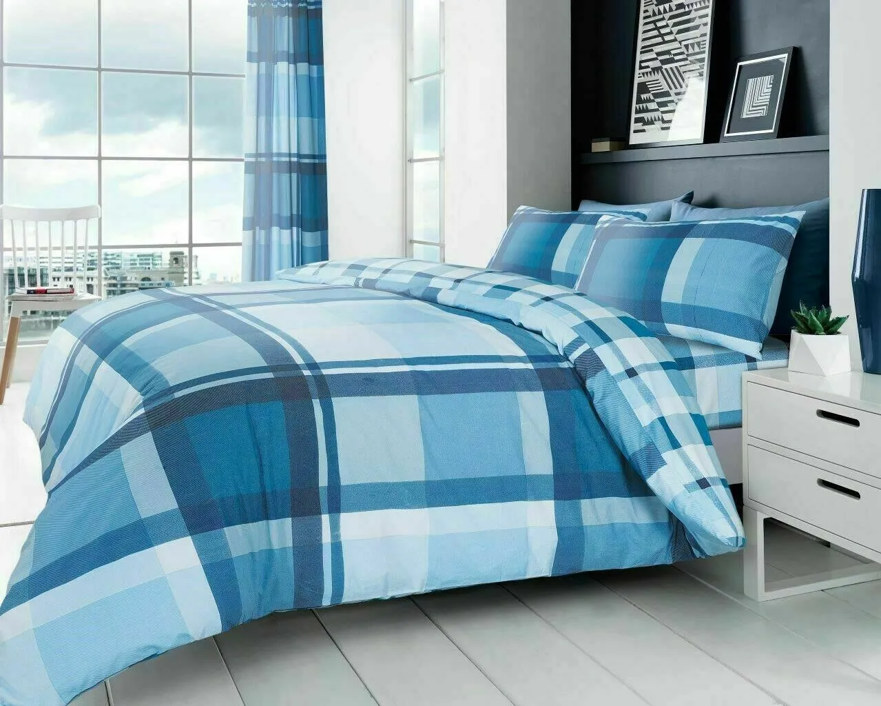 Waverly Check Printed Duvet Quilt Cover Sets Bedding With Pillowcases All Sizes