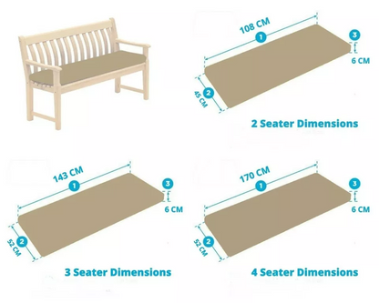 Outdoor 2/3/4 Seater Bench Pad Waterproof Fabric Garden Furniture Seat Cushions
