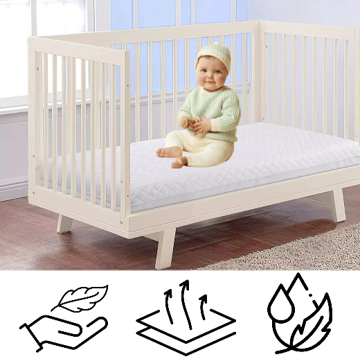 Cot Bed Mattress Breathable Toddler Crib Mattress Quilted Foam Water Resistance
