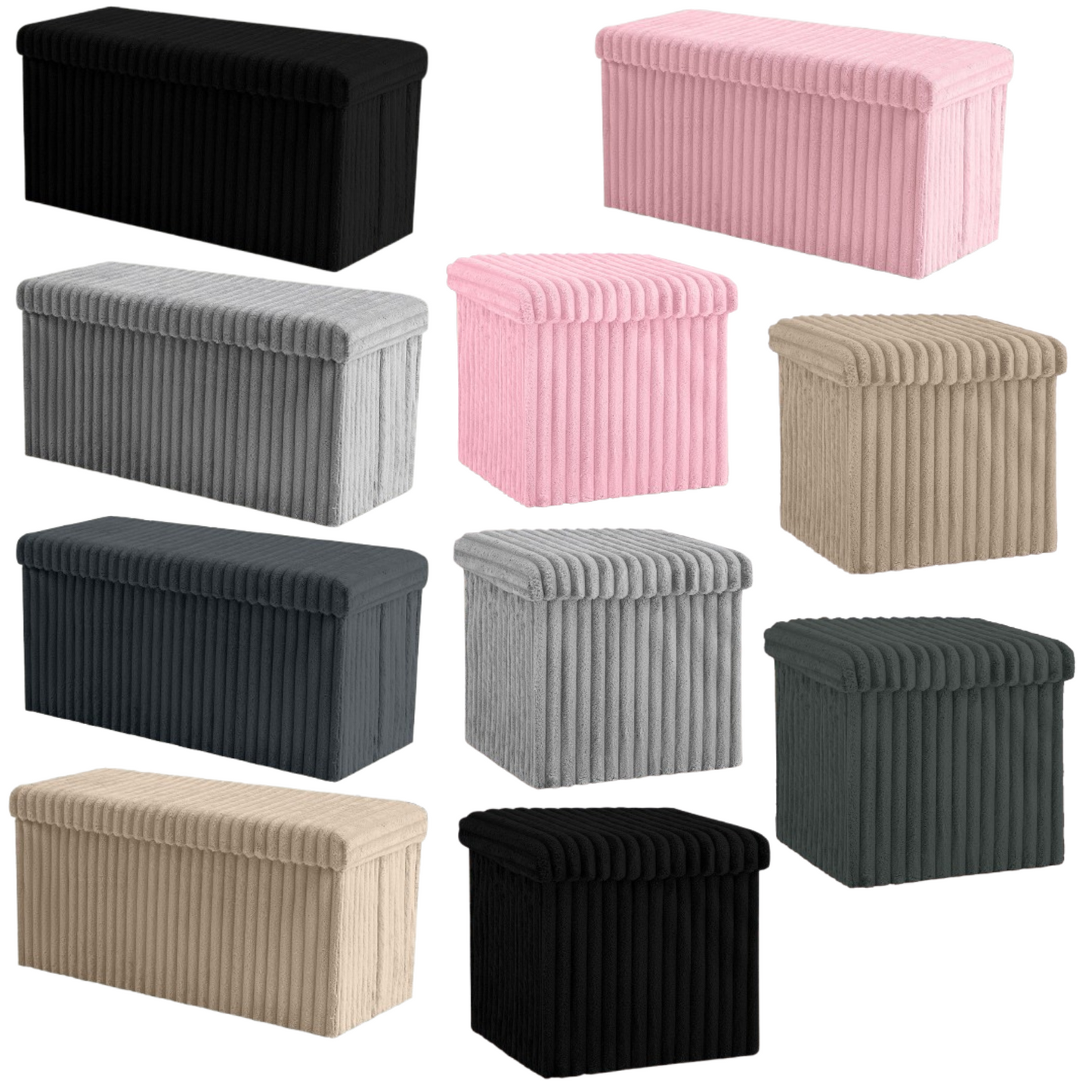 OTTOMAN STORAGE BOX Ribbed Foldable Toybox Folding Pouffe Bench Chair Seat Stool