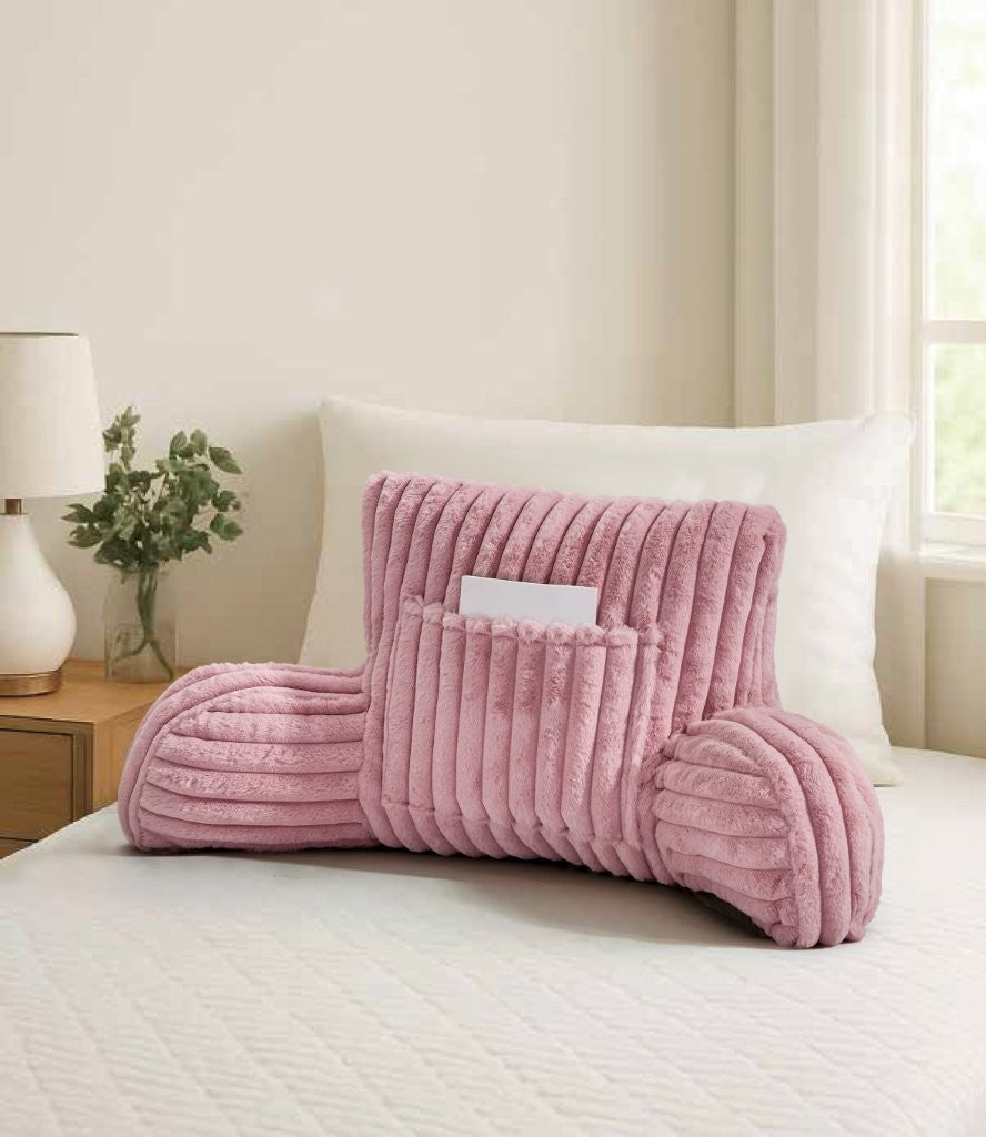 Cuddle Cushion Fleece Reading Chair Back Support Soft Bed Rest Pillow with Arms