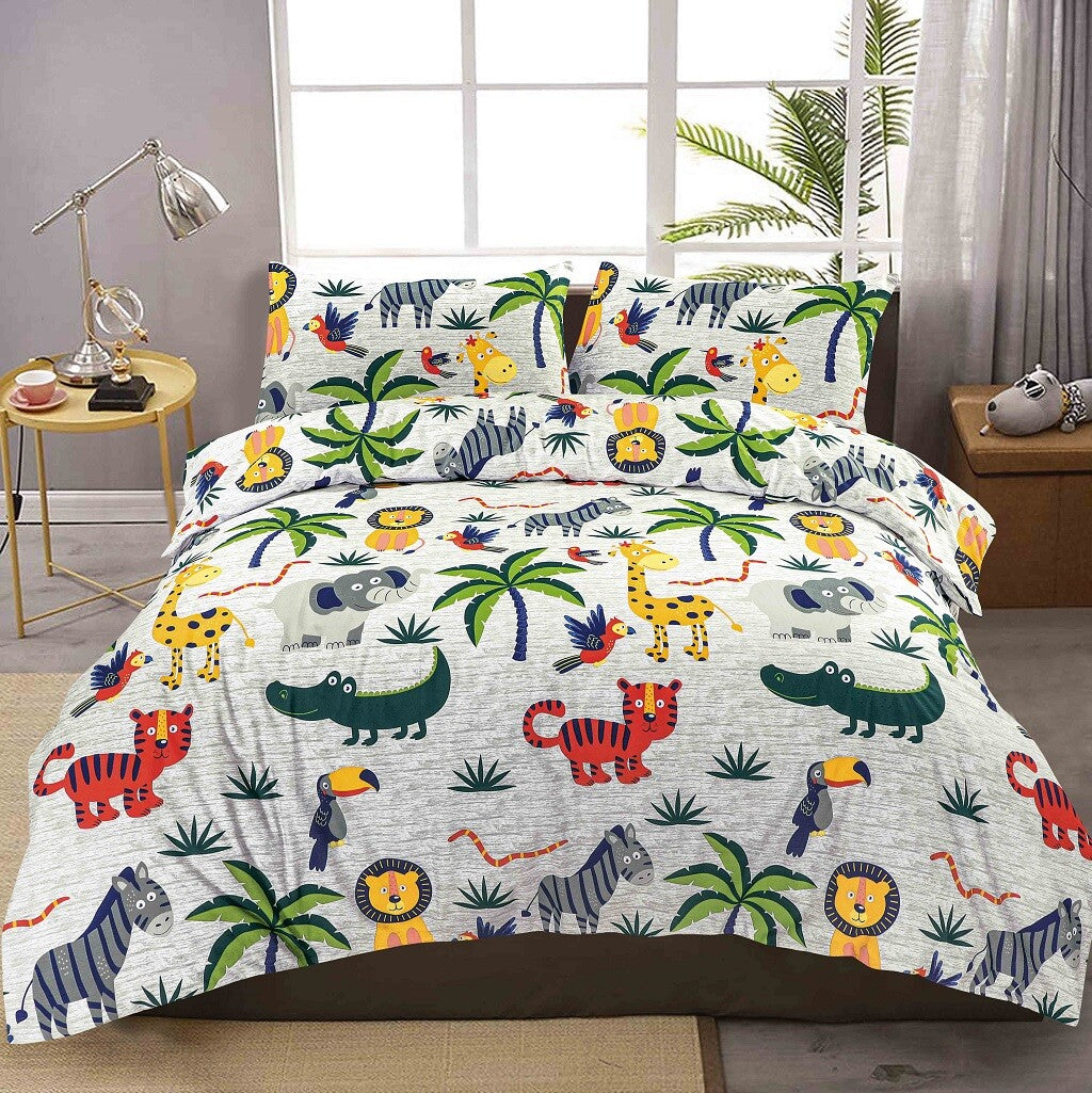 Unicorn Duvet Cover with Pillow Cases Jungle Animal Printed Quilt Bedding Sets
