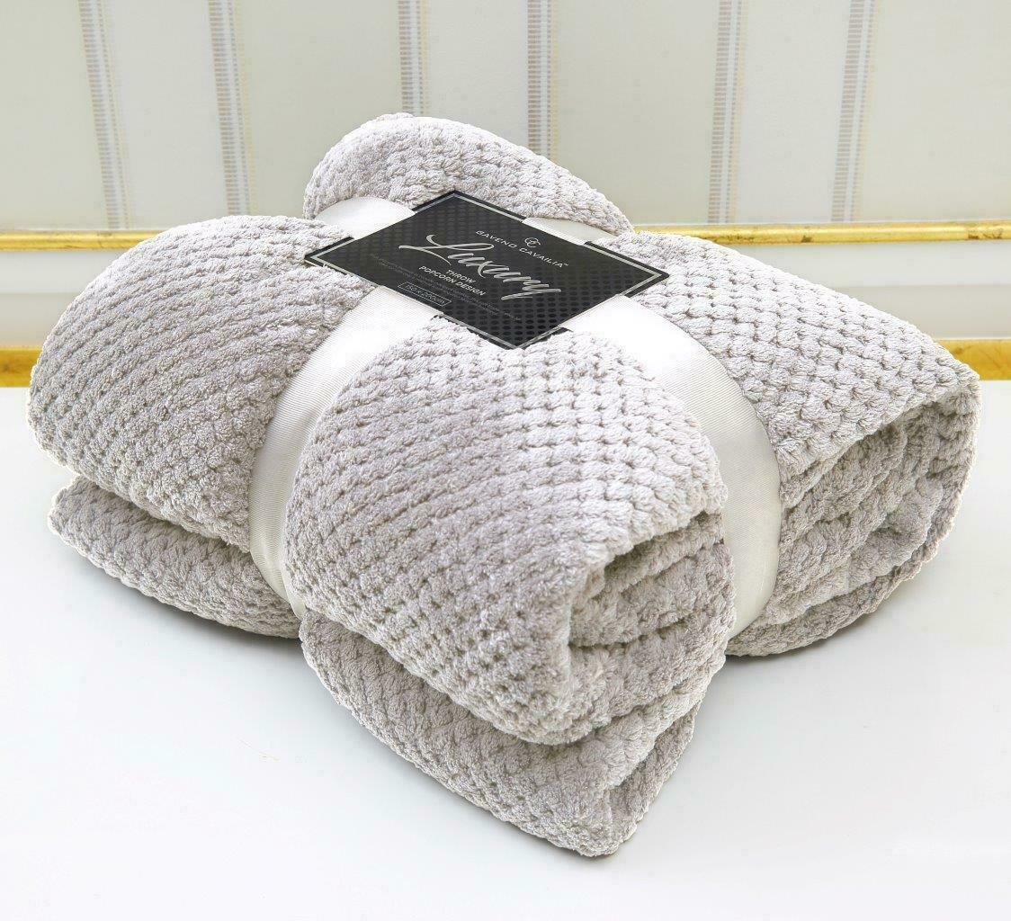 Luxury Popcorn Throws Single Double King Cuddly Cosy Warm Blanket For Sofa Bed