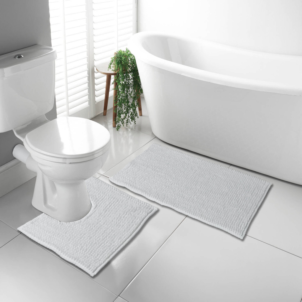 2 Piece Loop Bath Mat Ultra Soft Bathroom Rug Anti Slip Toilet Rug Pedestal Set