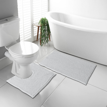 2 Piece Loop Bath Mat Ultra Soft Bathroom Rug Anti Slip Toilet Rug Pedestal Set