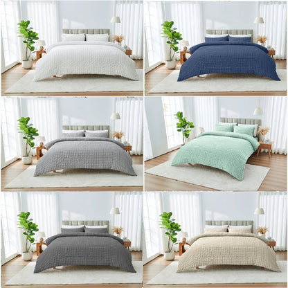 Truro  Seersucker Duvet Cover Set Soft Breathable Bedding Quilt Double King Size