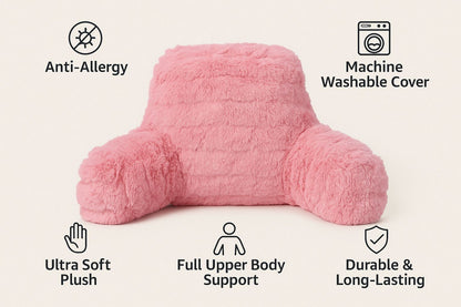 Reading Pillow with Arm Fleece Bed Rest Backrest Cushion Back Neck Support Couc