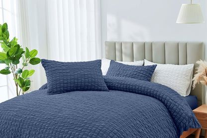 Truro  Seersucker Duvet Cover Set Soft Breathable Bedding Quilt Double King Size
