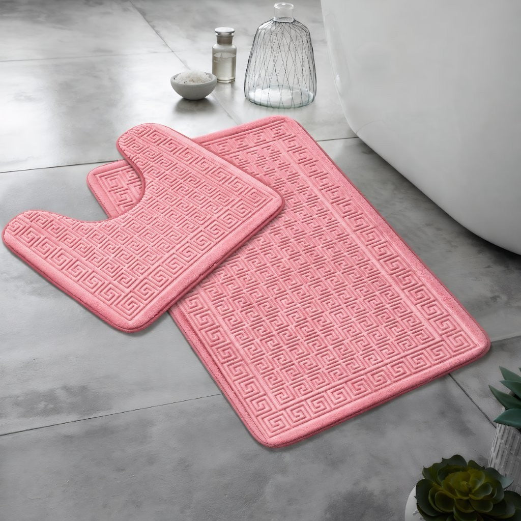 Charcoal grey memory foam pedestal mat with Greek key border