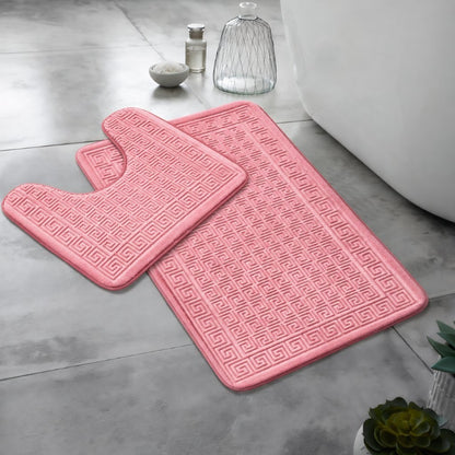 Charcoal grey memory foam pedestal mat with Greek key border