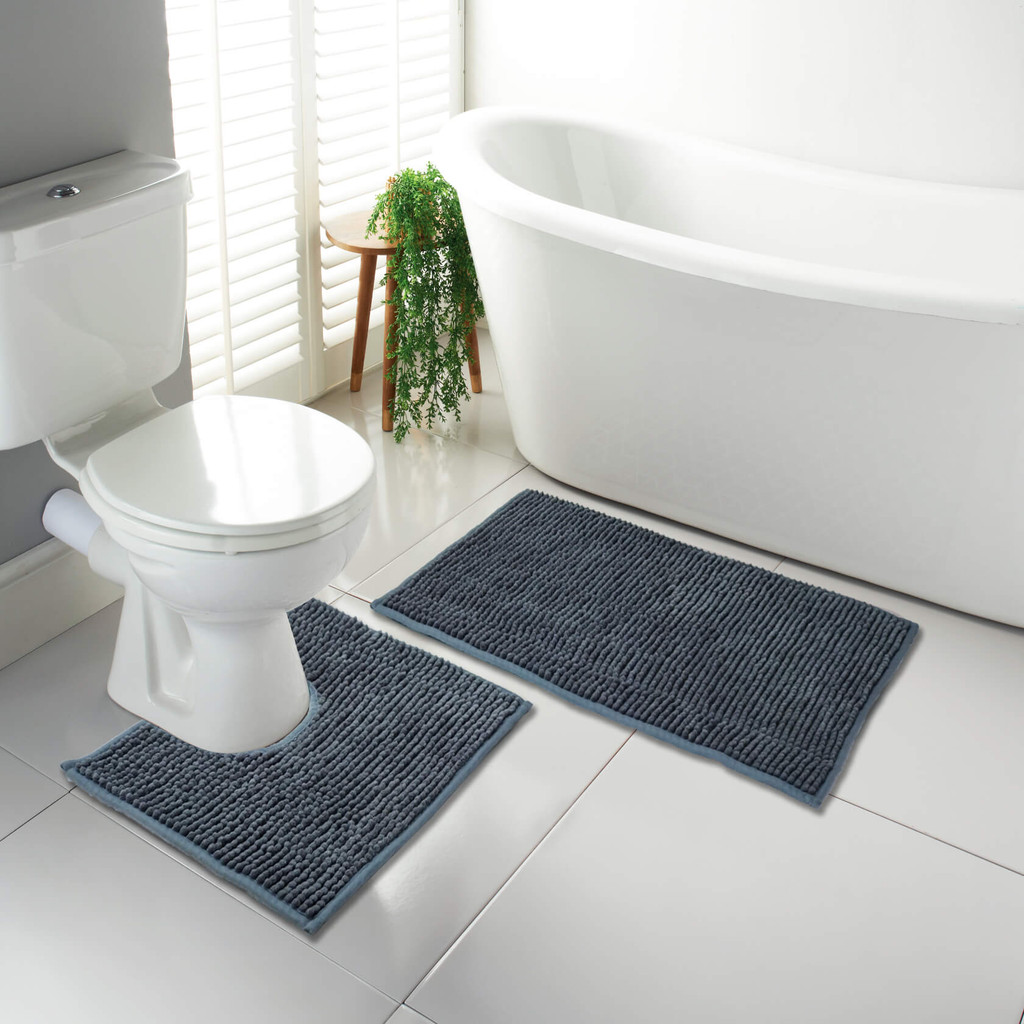 2 Piece Loop Bath Mat Ultra Soft Bathroom Rug Anti Slip Toilet Rug Pedestal Set