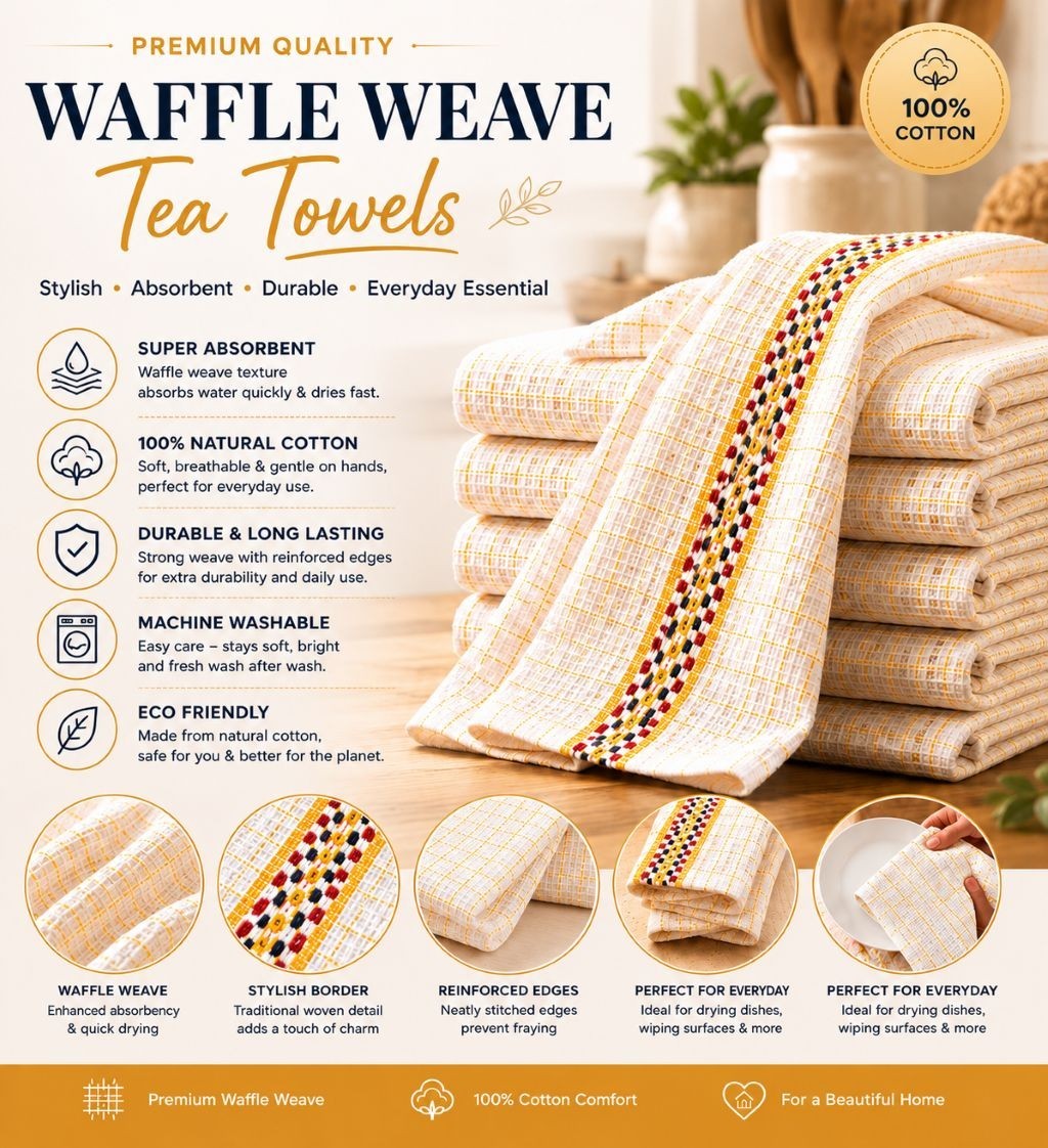 PACK OF 8 TEA TOWELS HAWAI 100% COTTON KITCHEN LUXURY TOWEL CHECK DESIGN