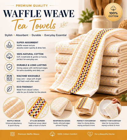 PACK OF 8 TEA TOWELS HAWAI 100% COTTON KITCHEN LUXURY TOWEL CHECK DESIGN