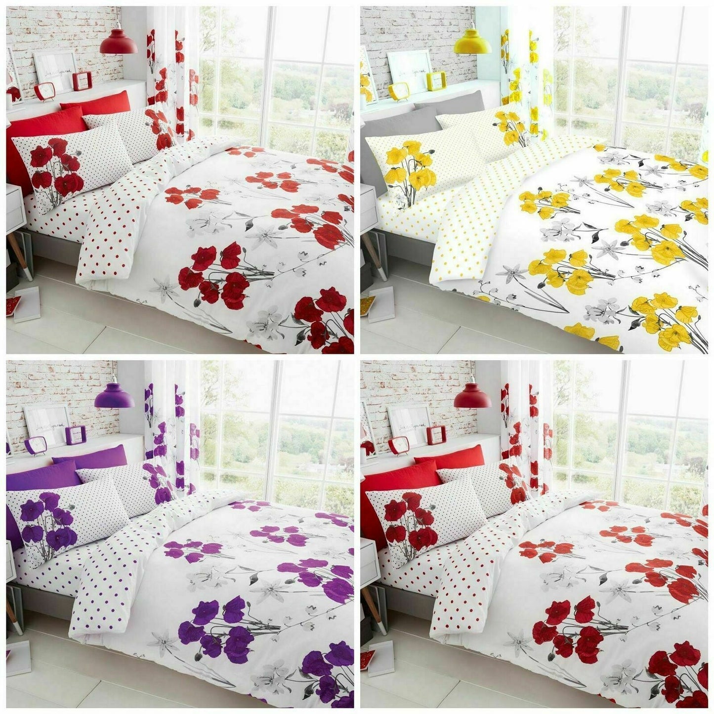 Floral Poppy Bedding Duvet Cover Quilt Set Pillow Cover Single Double King Sizes