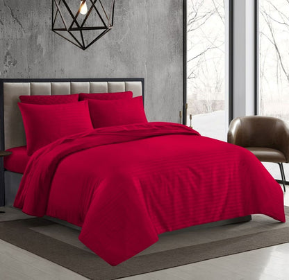 T 250 100% Cotton Striped Bedding Set Duvet, Sheets, Flat Pillowcases