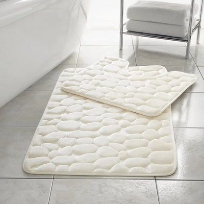 2 Piece Pabble Bath Mat Set Memory Foam Non Slip Rubber Pedestal Toilet Bathroom