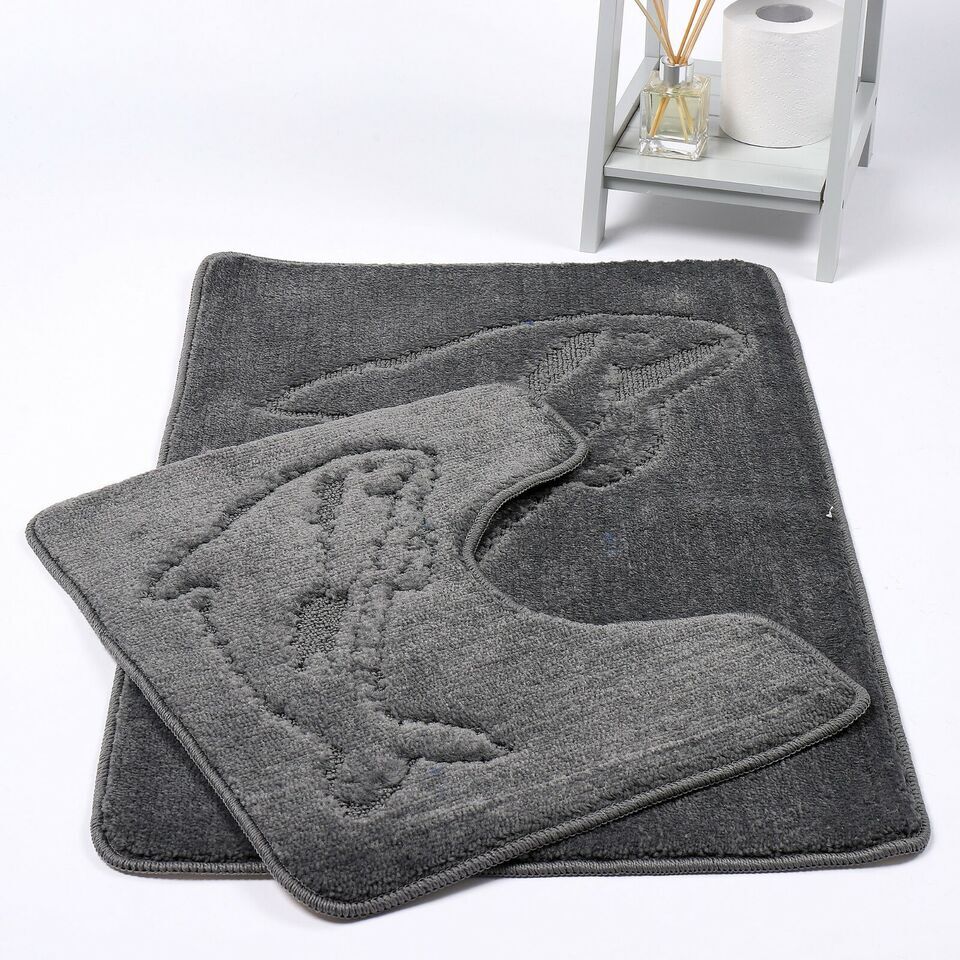 2 PC Dolphin  BATH MAT PEDESTAL SET NON SLIP TOILET BATHROOM RUGS