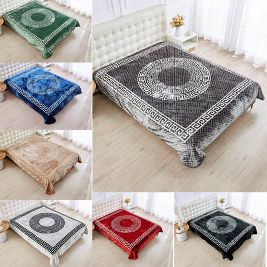 Luxury Apollo Greek Key Blanket Warm Cosy Mink Fleece Sofa Bed Travel Throw Over