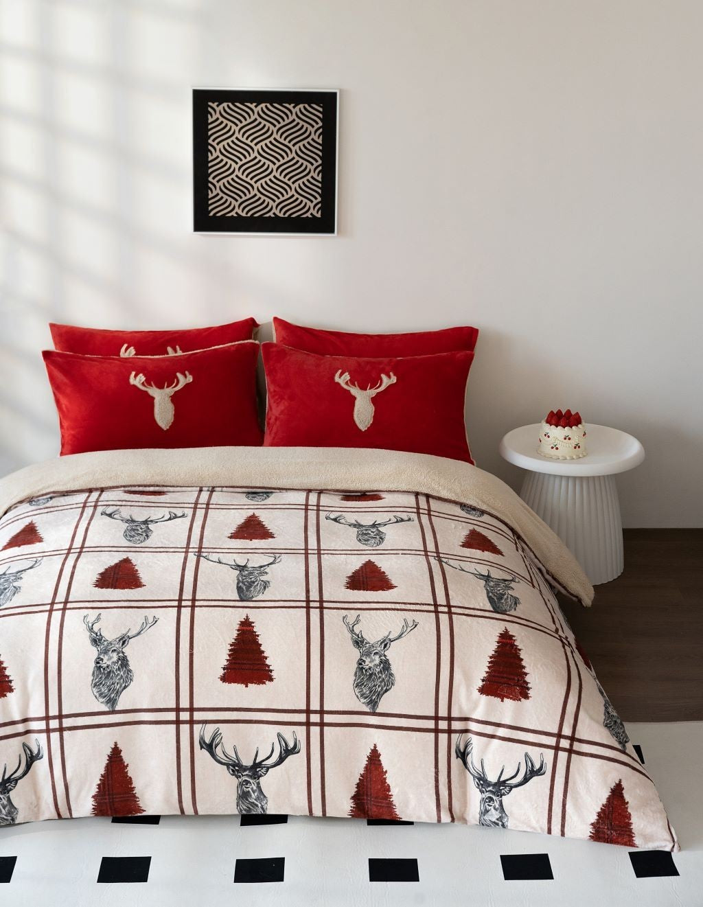 Stag Teddy Fleece Duvet Quilt Cover + Pillowcases Christmas Bedding Sets & Throw