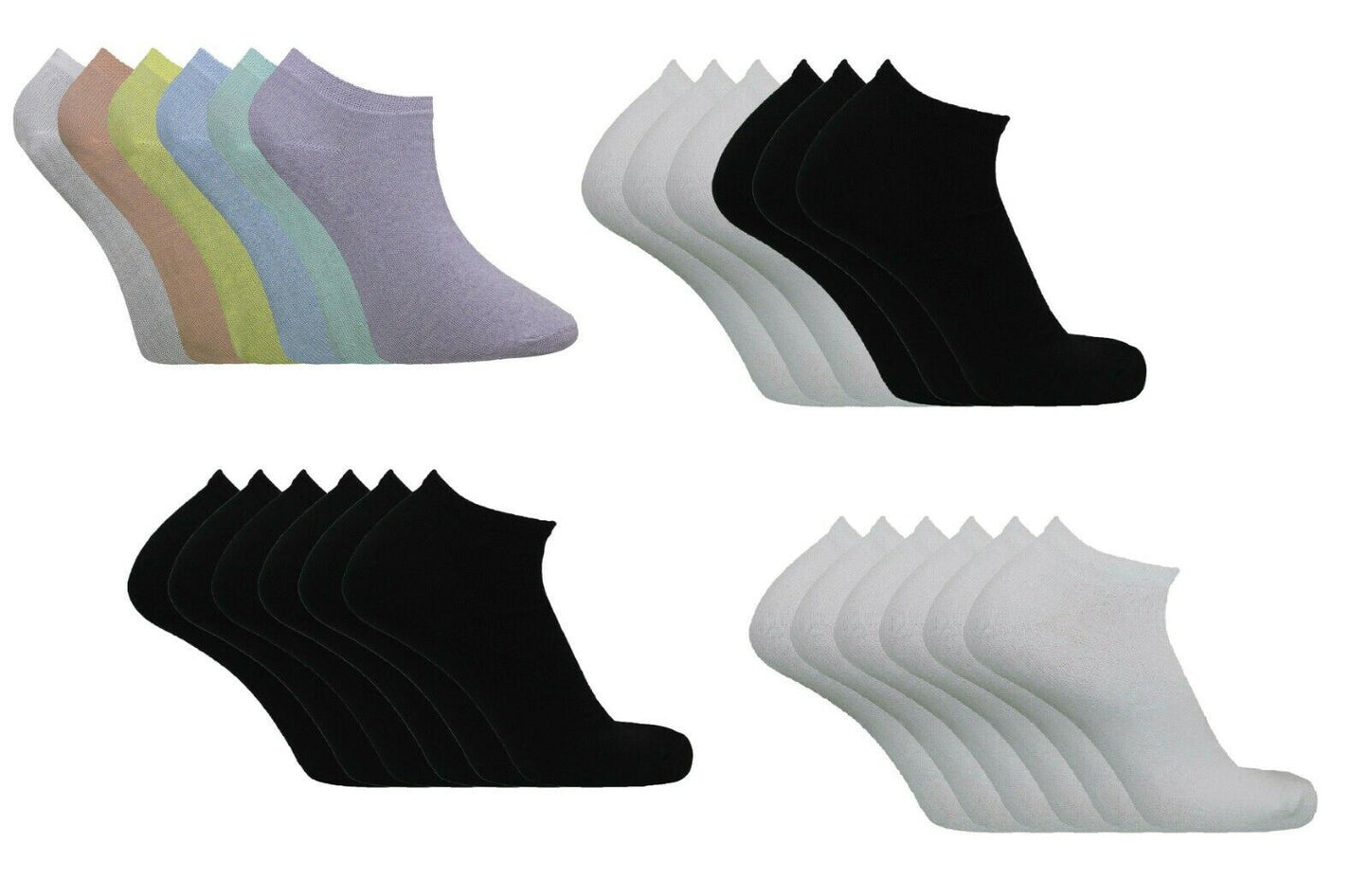 3,6,12 Pairs Trainer Liner Ankle Socks Sports Gym Low Cut Summer Size 4-7