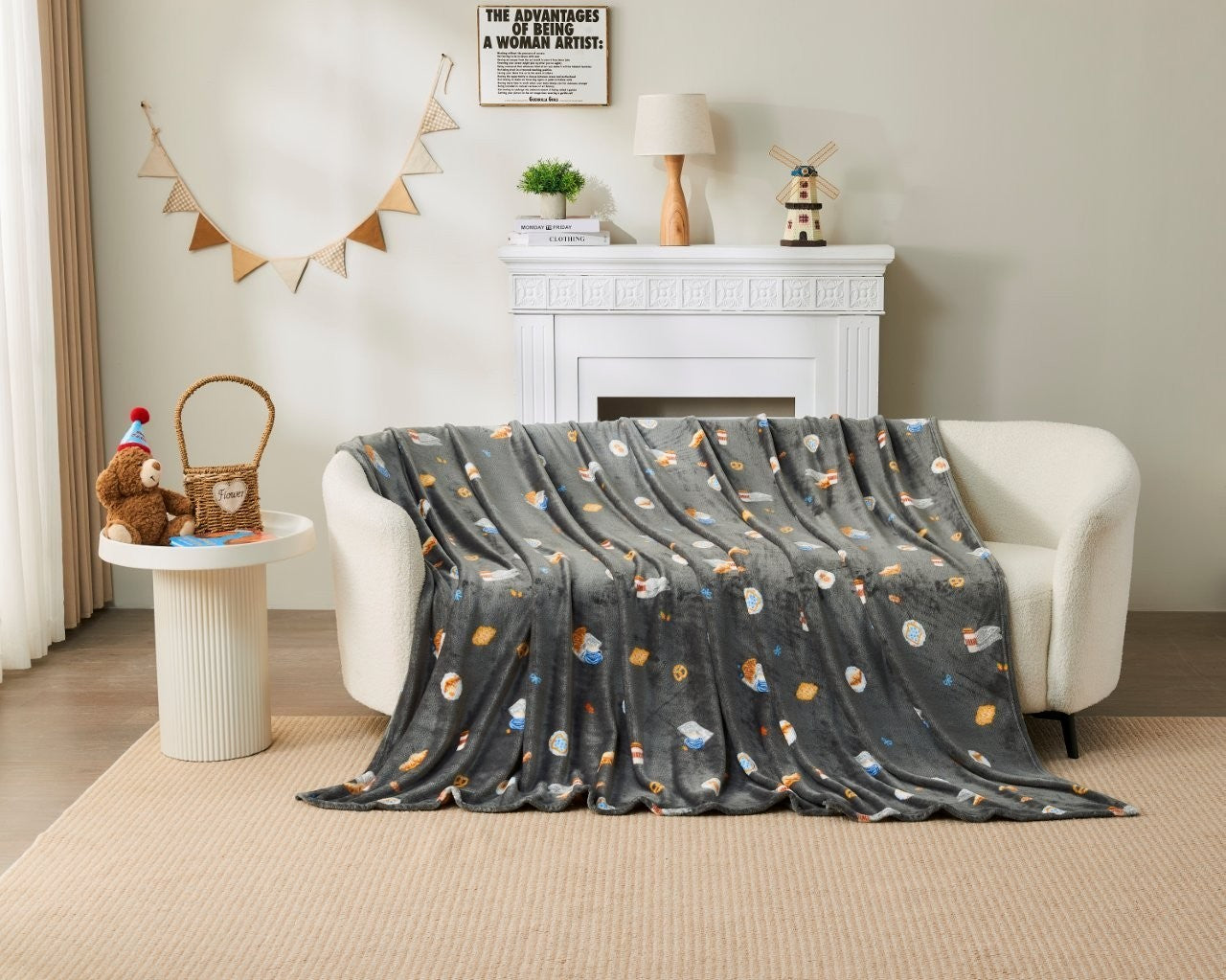 Lemon Yellow bright citrus print fleece throw blanket