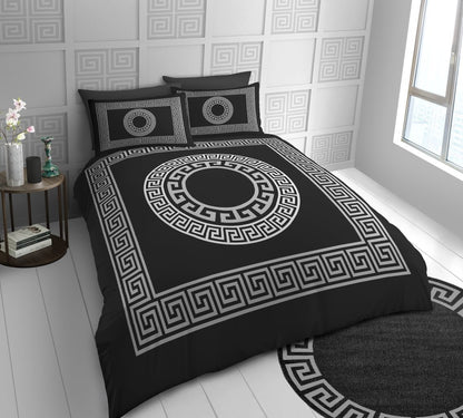 Greek Key Duvet Cover Set & Pillowcase Soft Microfiber Bedding Quilt Double King