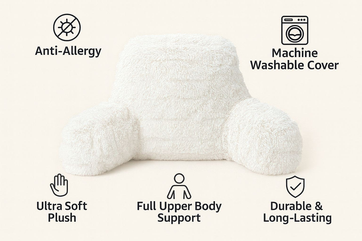 Reading Pillow with Arm Fleece Bed Rest Backrest Cushion Back Neck Support Couc