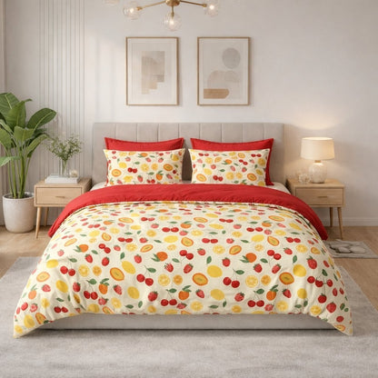 Pink Hearts all-over print duvet cover on a double bed