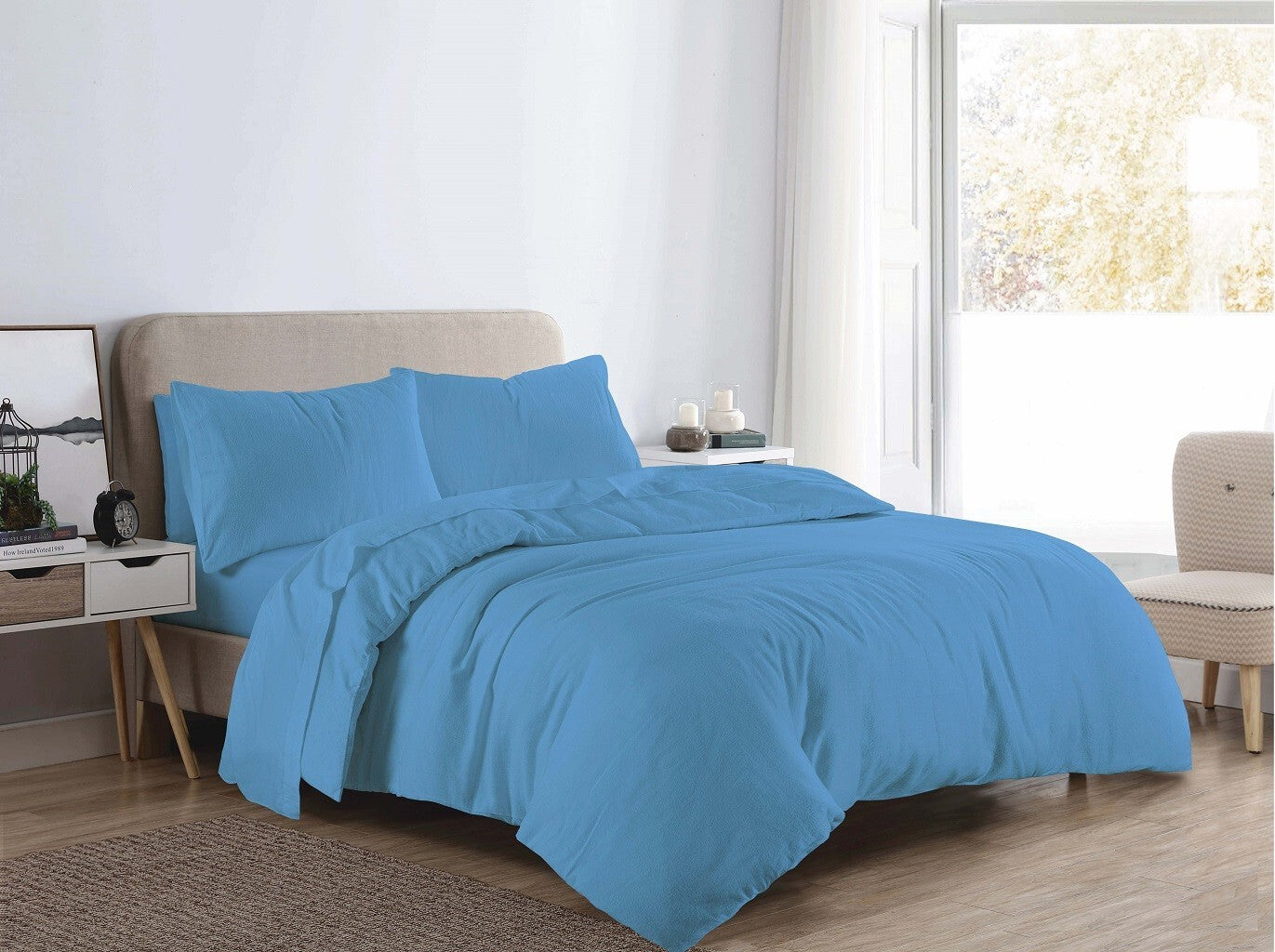 Flannelette 100% Brushed Cotton  Duvet Quilt Cover Bed Set Double King Single