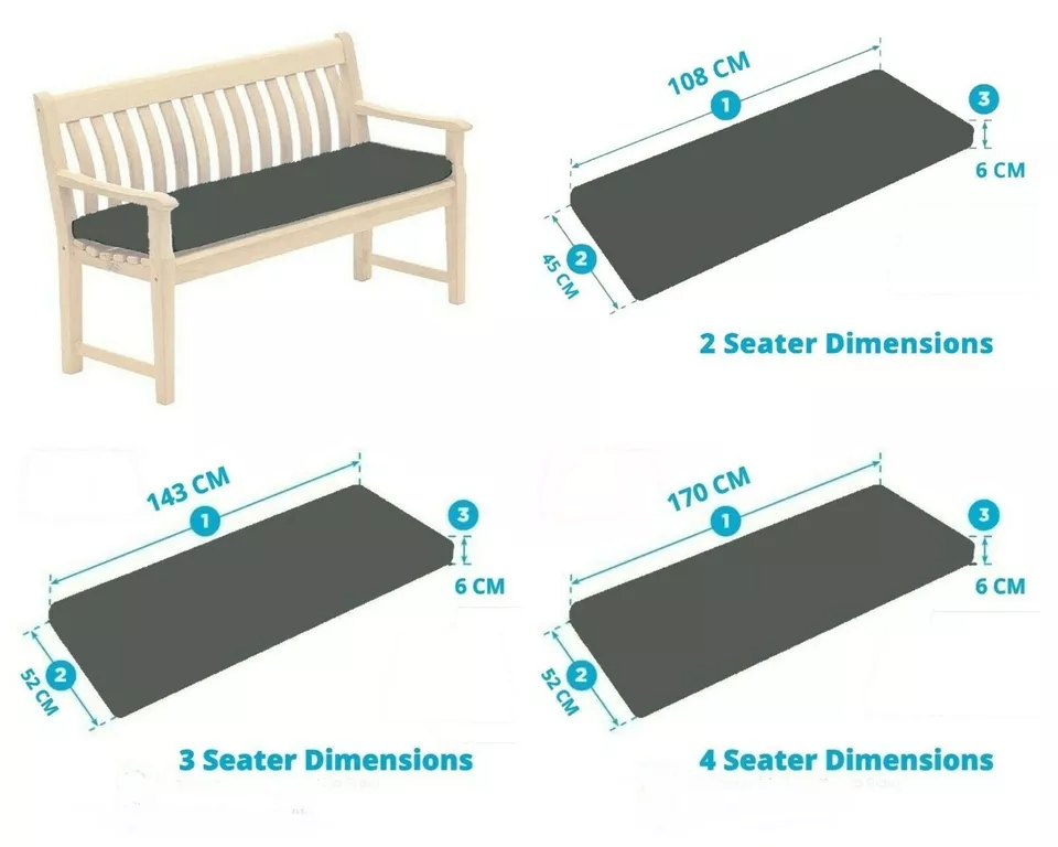 Outdoor 2/3/4 Seater Bench Pad Waterproof Fabric Garden Furniture Seat Cushions