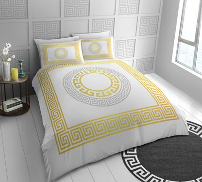 Greek Key Duvet Cover Set & Pillowcase Soft Microfiber Bedding Quilt Double King