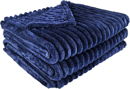 Ribbed Throws Fleece Blanket Chunky Cord Faux Fur Large Size Sofa Bed Corded