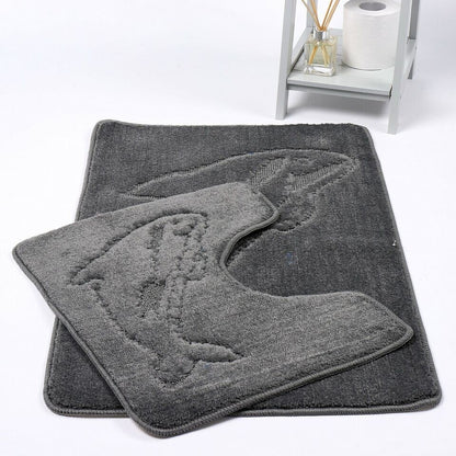 2 PC Dolphin  BATH MAT PEDESTAL SET NON SLIP TOILET BATHROOM RUGS