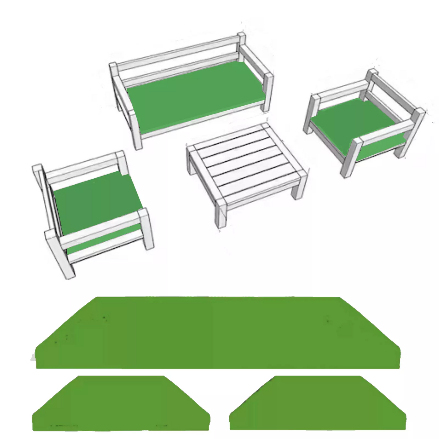 Rattan Chair Cushion Set Garden Sofa Seat Pad 3pc Replacement Set Outdoor Garden