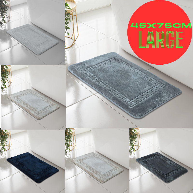 GREEK KEY STYLE BATH MAT PEDESTAL SET NON SLIP TOILET BATHROOM RUGS 1 PIECE