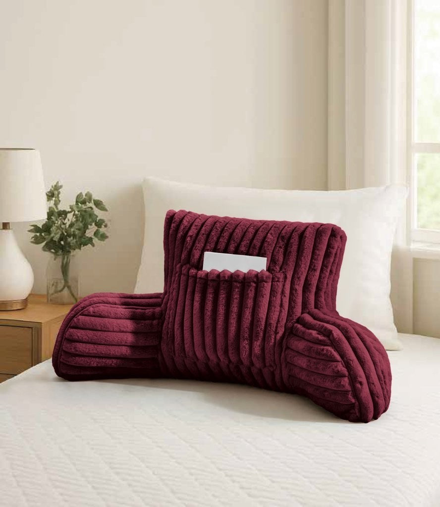 Cuddle Cushion Fleece Reading Chair Back Support Soft Bed Rest Pillow with Arms