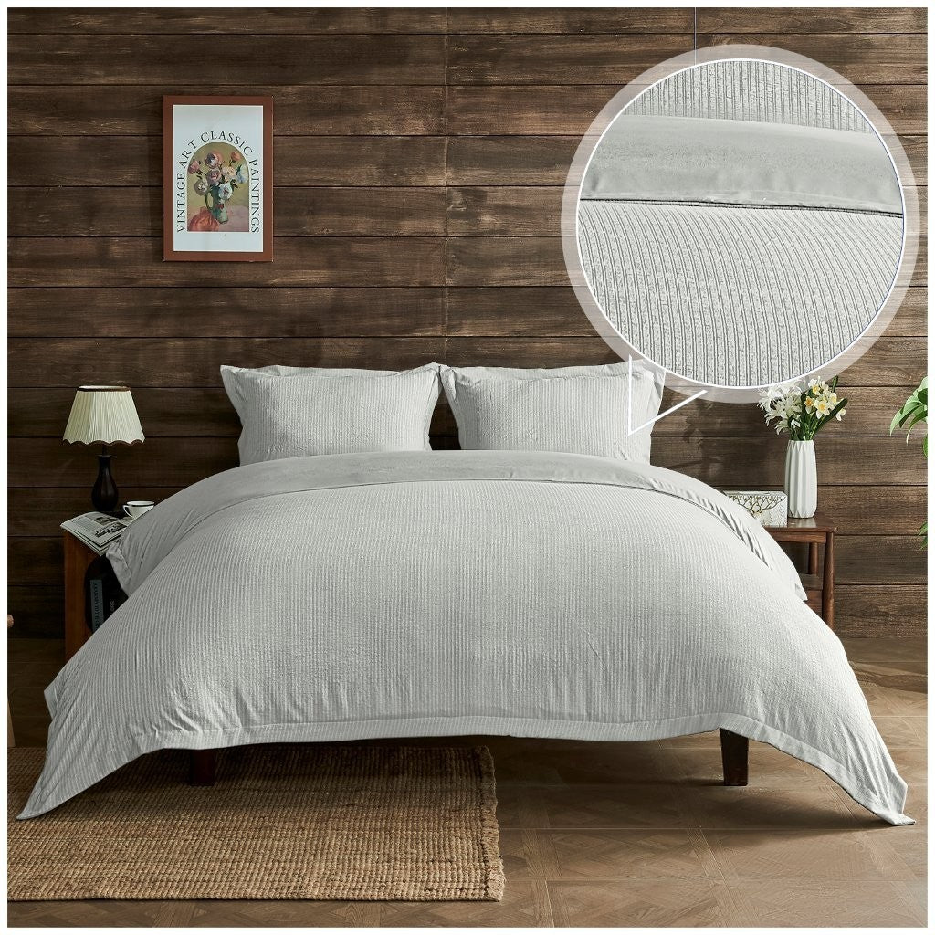 Seersucker Newry Duvet Quilt Cover Pillow Case Bedding Bed Set 5 Colours