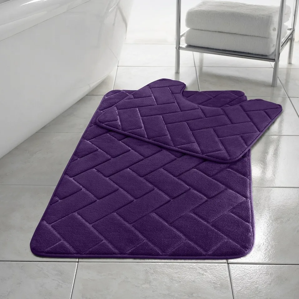Memory Foam Non Slip Bath Mat Set 2 Piece Rubber Pedestal Toilet Bathroom Rug