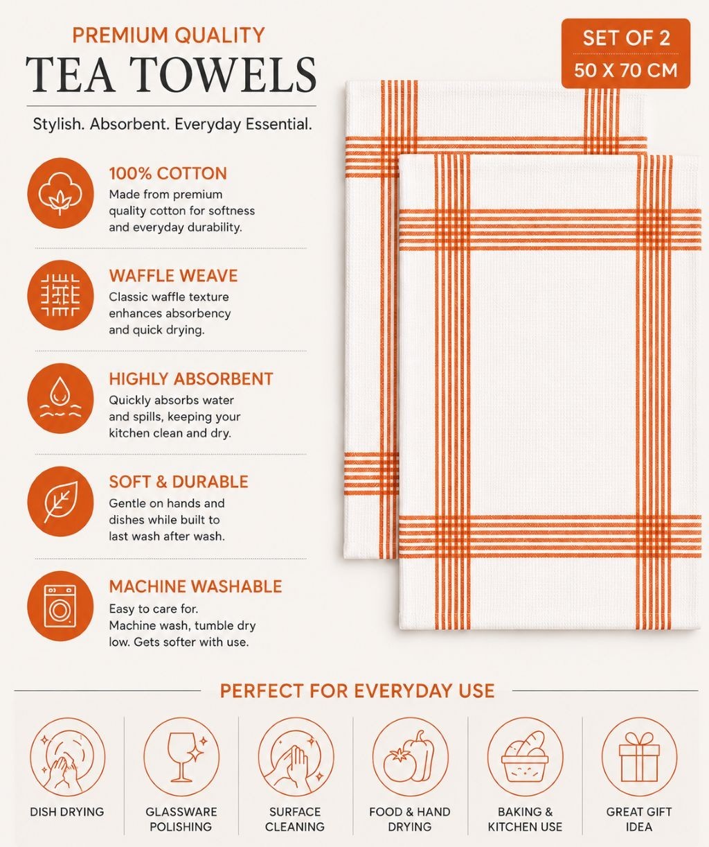 8 PCS 100% COTTON  WAFFLE  TEA TOWELS KITCHEN TOWEL CHECK DESIGN HIGH ABSORBER