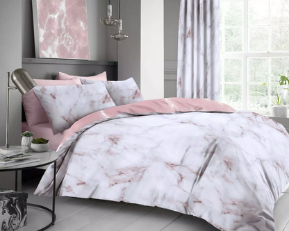 Marble Effect Duvet Quilt Cover & Pillow Case Bedding Set Black Cream White