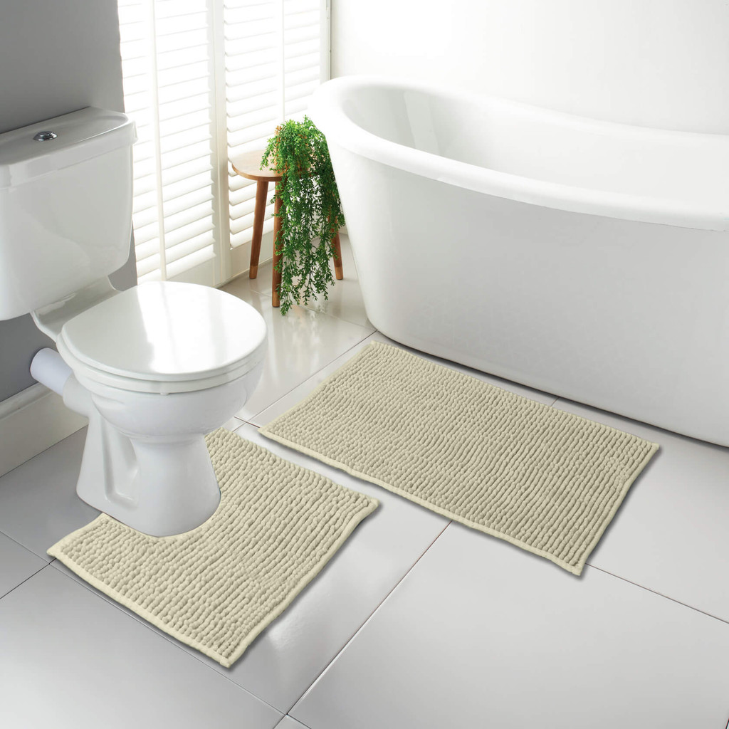 2 Piece Loop Bath Mat Ultra Soft Bathroom Rug Anti Slip Toilet Rug Pedestal Set