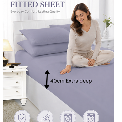 Extra Deep 40cm Fitted Sheets Polycotton Percale Non Iron Plain Colours Uk Size
